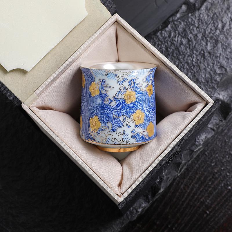 Sterling Silver & Ceramic Gilded Teacup - Kung Fu Style Master Tasting Cup Business Gift