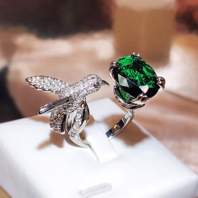 Colored Treasure Girl Ring Simulation St. Maria L Green Grandmother Hummingbird Ring