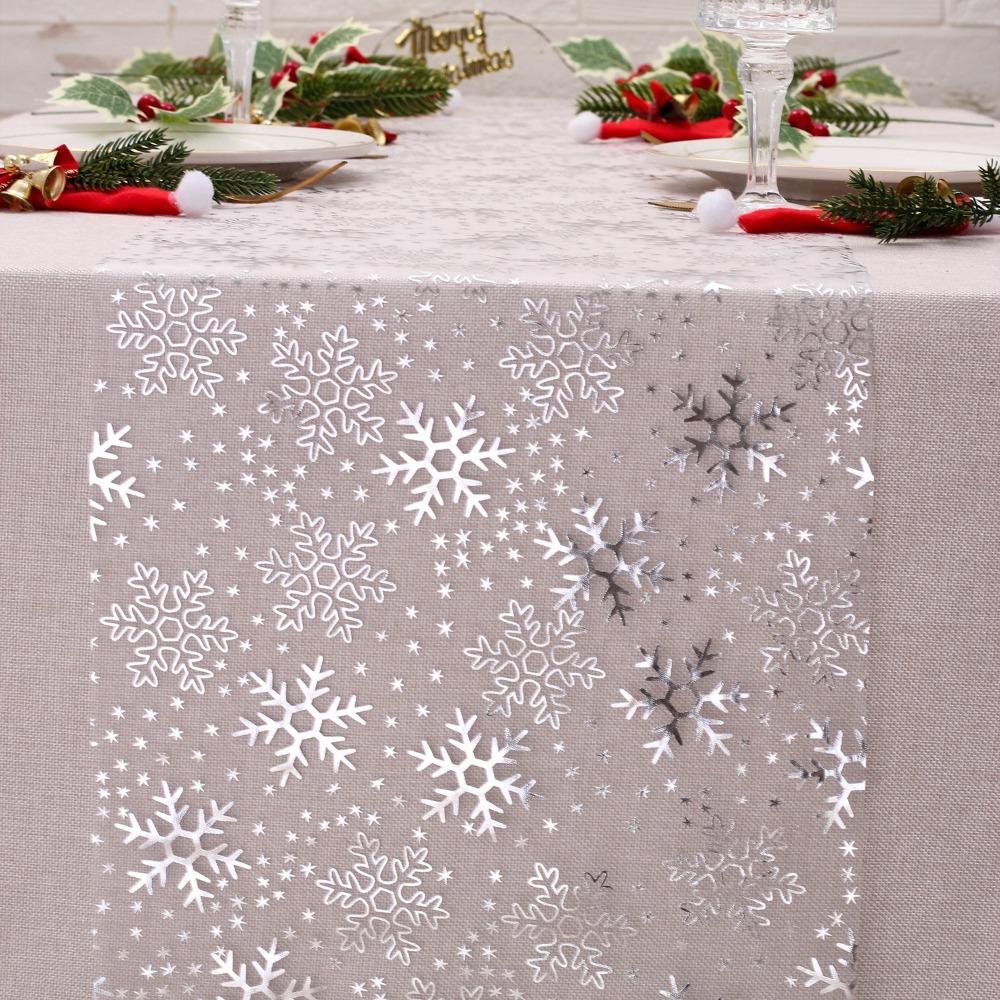 Organza Christmas Foil Table Runner Snowflake Pattern Dinning Table Decoration Tables Cover  Hotel