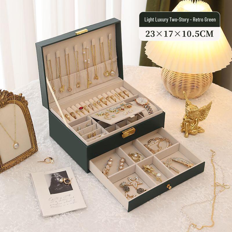 Elegant Jewelry Storage Box with Multi-Functional Drawers for Rings, Earrings, Necklaces, and Ornaments - Perfect for Home Display.