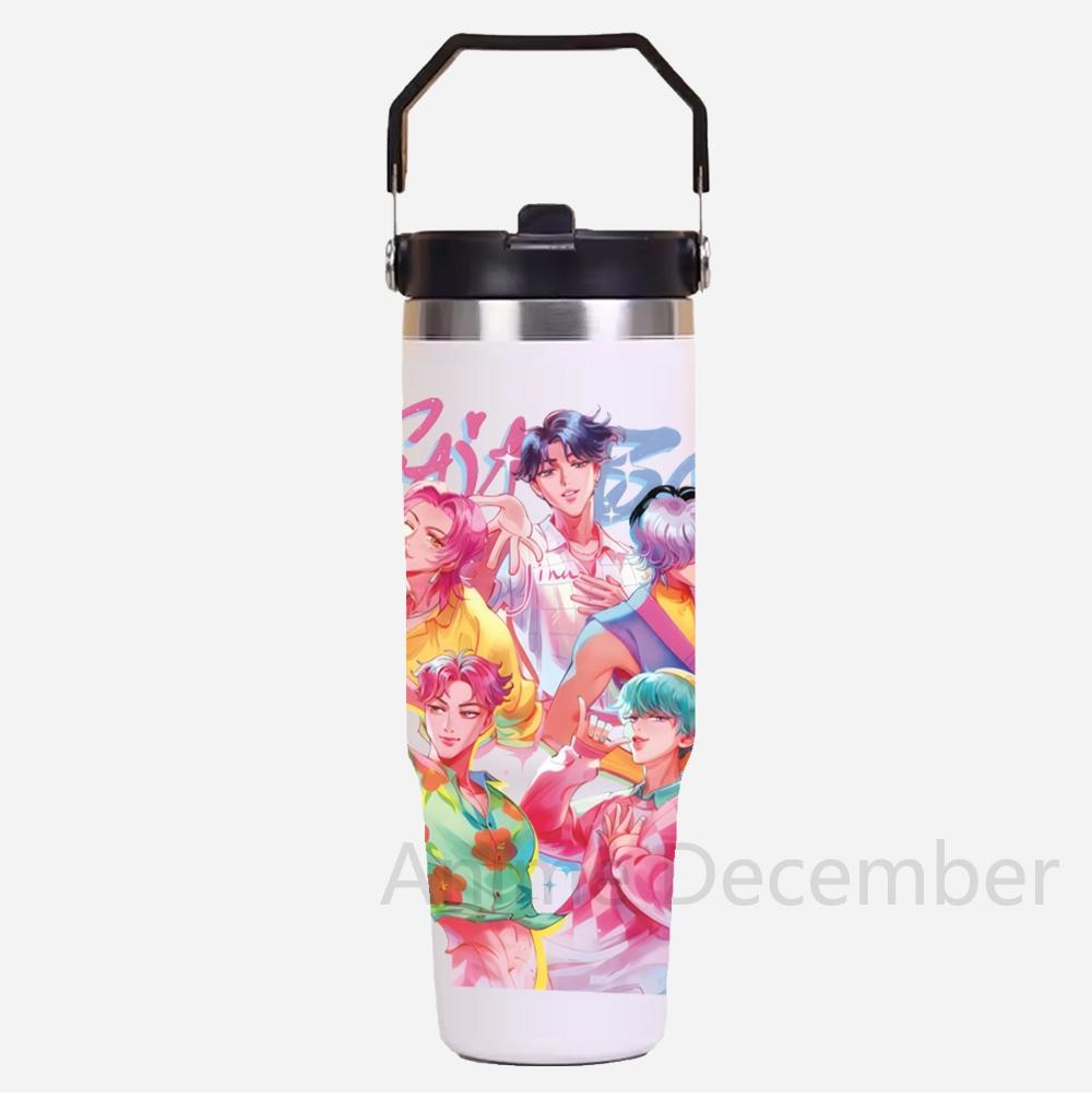30Oz Anime K-Pop American Simple Solid Color Stainless Steel Thermos Portable Car Easy To Carry Water Cup Thermal Insulation Cold Ice Cup