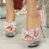 Eilyken Summer Sexy Peep Toe Crystal Bowknot Women Slippers Stiletto Heels Stripper Sandals Platform Slide Shoes