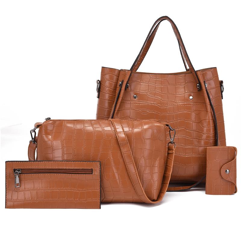 Women's Bag New Fashionable Crocodile Pattern Four-piece Set, Mother and Child Bag, Stone Pattern One Shoulder Portable Messenger Bag Fashionable