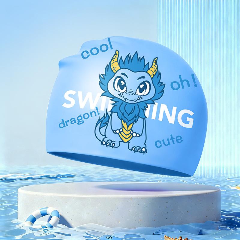 New Children's Cartoon Swimming Cap Cute Dolphin Waterproof Ear Protection Swimming Caps Kids Hot Spring Swimming Equipment