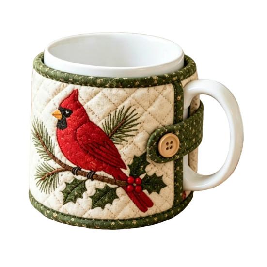 Holiday Quilted Mug Cover Craft Christmas Cozy Sewing Kit, DIY Fabric Kit with Festive Themed Kits Patterns, Sleeve Making for Beginners, Handmade