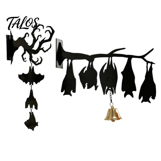 Dark Style Wall Art Halloween Hanging Decor, Matte Black Dead Branch Bat Silhouette Ornament Easy Assembly Mount with Metal Bell, Install for