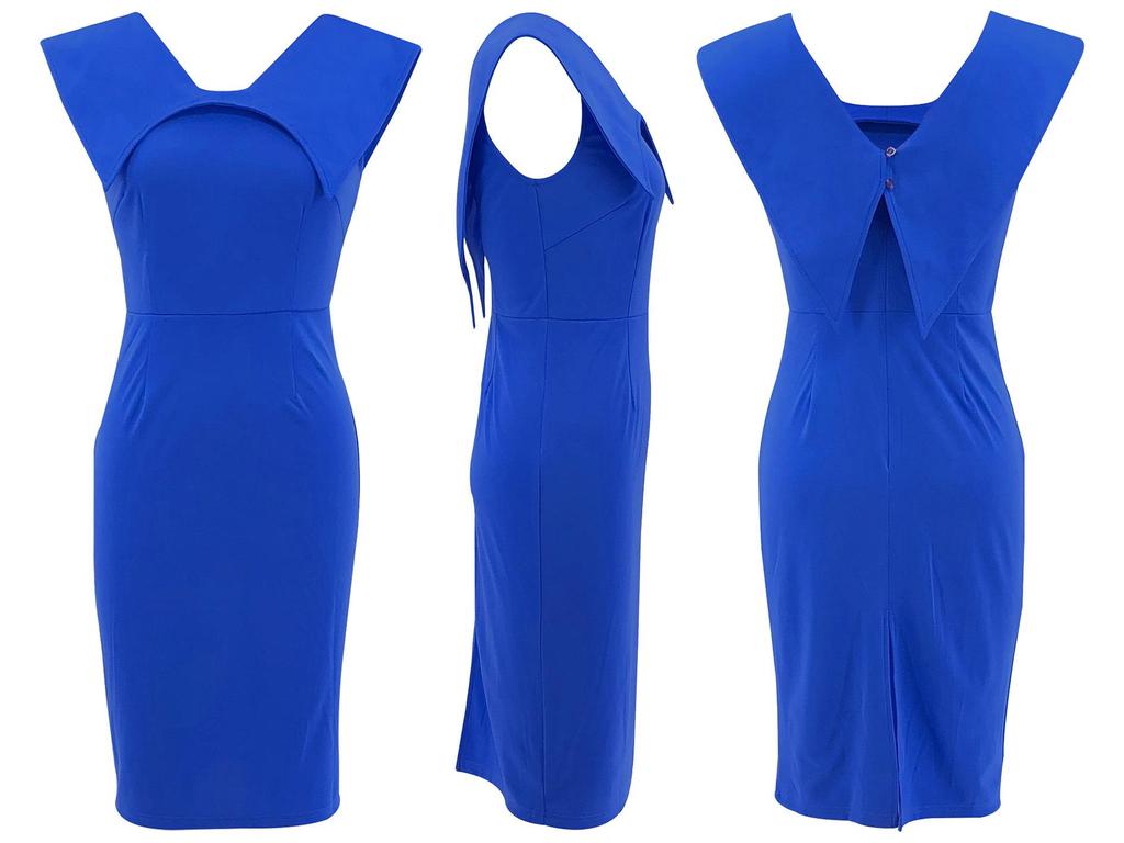 Women's Summer Sleeveless Square Neck Office Dress with Back Zipper and Skirt Slit