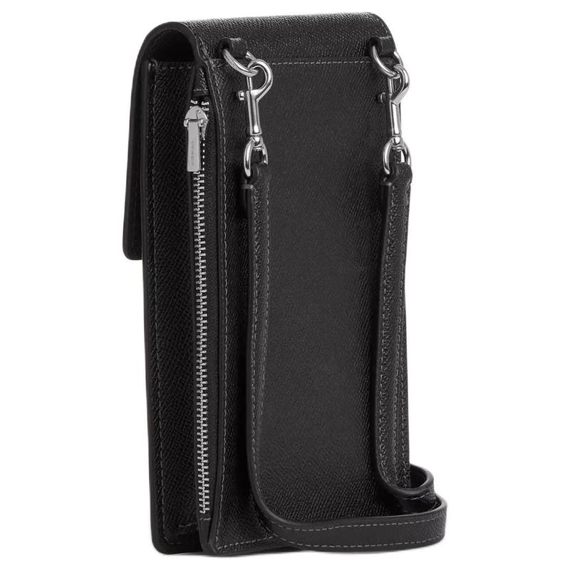 COACH ogo design snap closure leather mobile phone bag mini women's black black