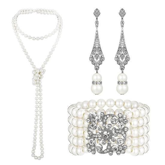 

3 Pcs/Set Faux Pearl Jewelry Set 1920s Vintage Luxury Style Multi-layered Celebrity Star Formal Party Banquet Sets