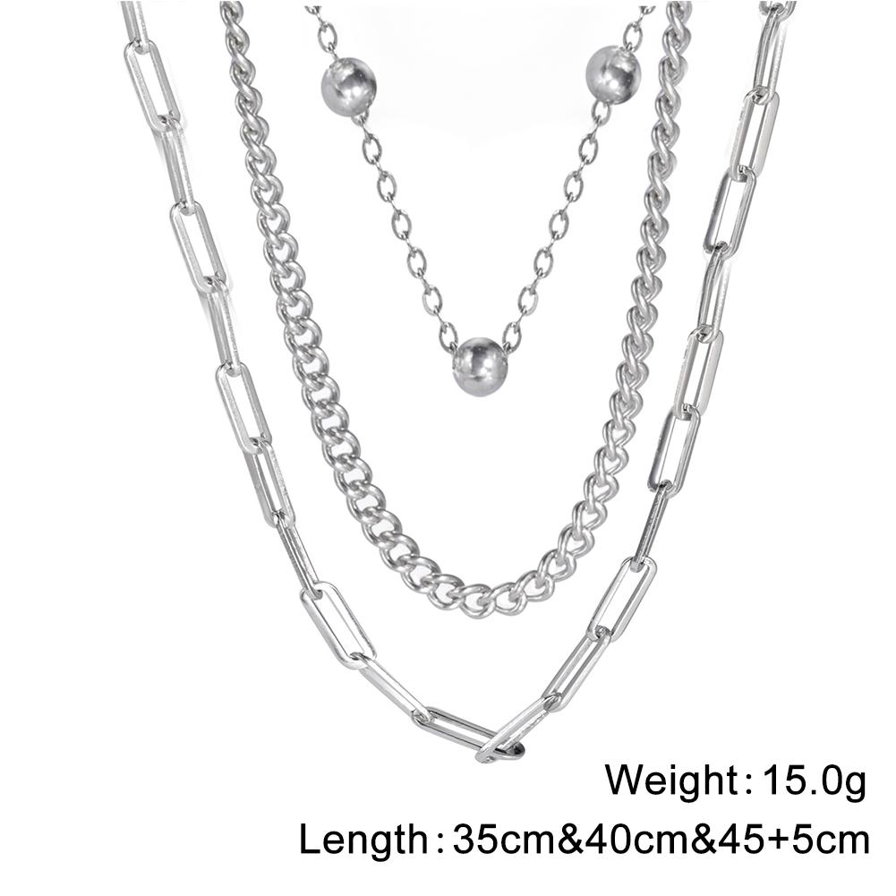 My Shape Stainless Steel Multilayer Necklaces for Women Men Fashion Clip Beads Choker Chain Party Jewelry Gifts for Boys Girls