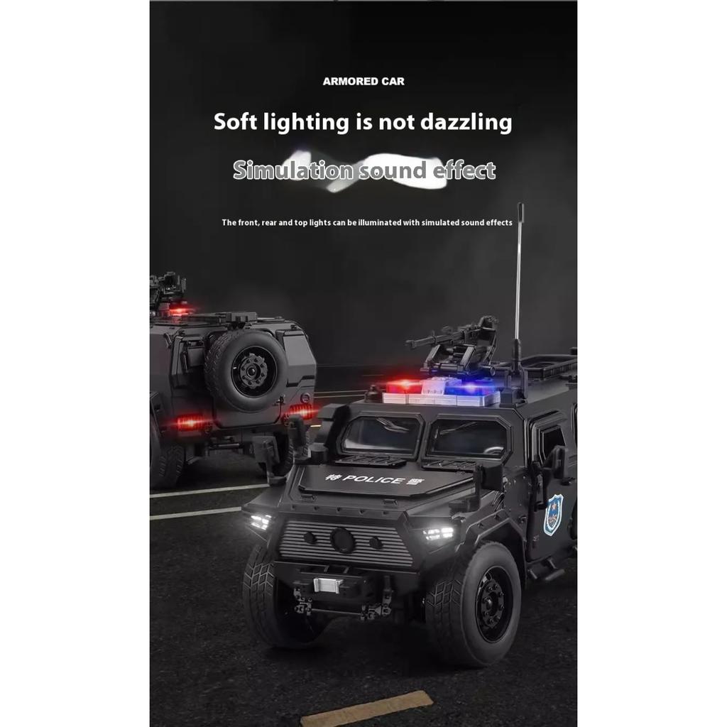 1/18 Dongfeng M-Terra Armored Vehicle SWAT Alloy Off Road Diecast Model Sound Light Pull Back Toy Trendy Ornament Gift for Boy