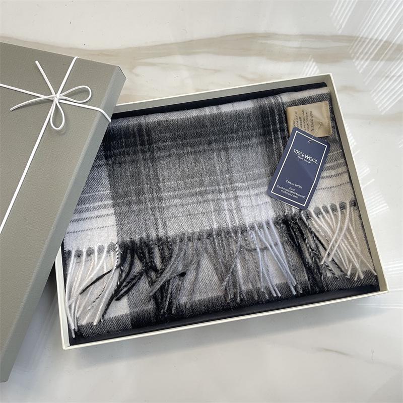 100% Reine Wolle Blauer Karoschal - Warmer, Vielseitiger Halswärmer für den Winter