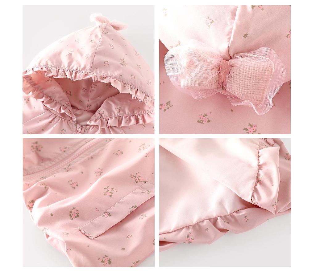 Girls' Korean Style Autumn Floral Cartoon Hooded Coat 2025