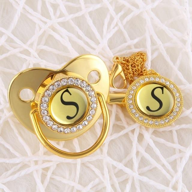 

All Handmade Bling Baby Pacifier and Clip Set Alphabet Shimmer Crystal Newborn Pacifier Силіконова пустушка Ортодонтична пустушка