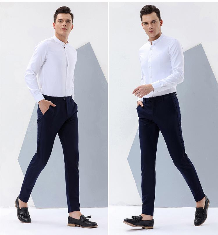 Men's Korean Style Slim Fit Casual Nine-Point Straight Leg Dress Pants