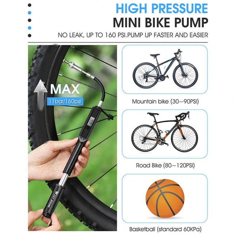 Handheld Tire Pump Aluminum Alloy Telescopic Bike Pump With Built-in Inflation Hose for MTB
