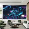Neon Street Astronaut Tapestry Wall Hanging Psychedelic Minimalist Art Hippie Tapiz Mysterious Home Decor Background Fabric