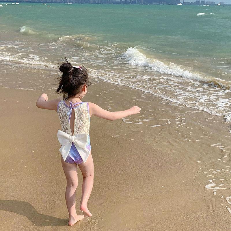 Children's Swimsuit Mermaid Bow Girl Baby Princess Swimsuit Medium and Big Children Cute Foreign Style Vacation Swimsuit