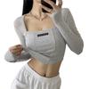 Sweet & Spicy Women's Long Sleeve Fishbone Drawstring Square Neck Top