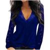 Fashion Womens Casual Sexy lace mesh stitching V-neck long sleeve top
