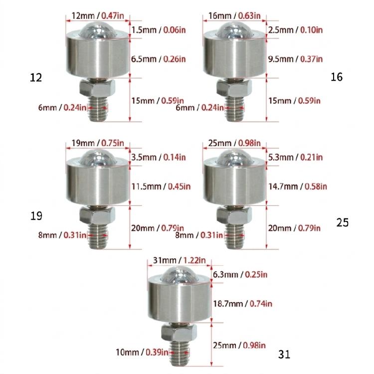 Ball Transfer Unit with Steel Body, Mount Collar and Base Post for Material Guidance and Fixture Base Tasks Use