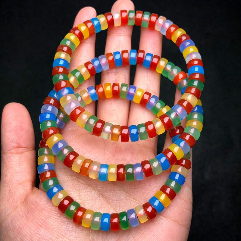 Colorful Agate Straight Cut Spacer Beads Bracelet – DIY Wenwan Accessories, Single Strand Matching Loose Beads