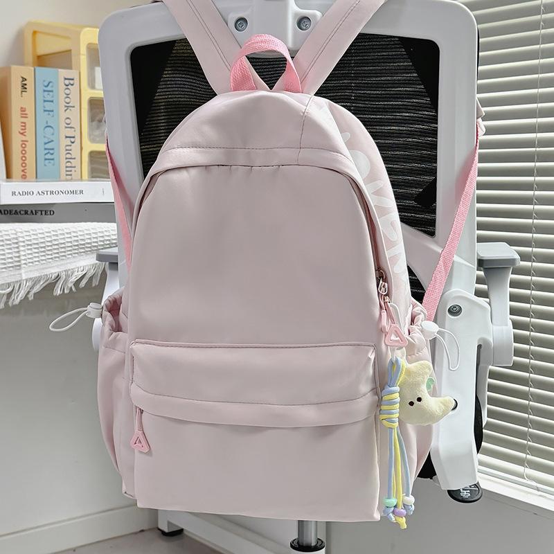 Schoolbag schoolbag ins style niche high school students junior high school girls simple solid color large capacity Korean backpack women's shoulder 