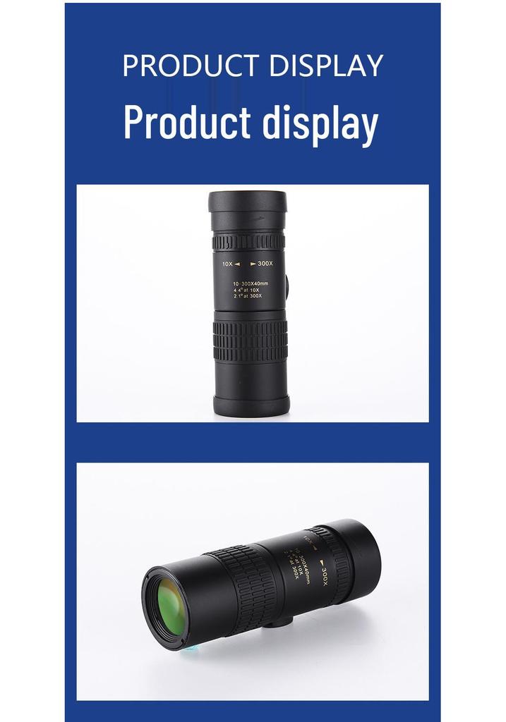 High Magnification 10-300x40 Zoom Monocular Telescope with Night Vision and HD Optics for Portable Outdoor Photography