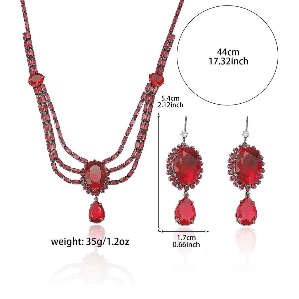 European Style Zircon Plum Red Necklace & Earrings Set