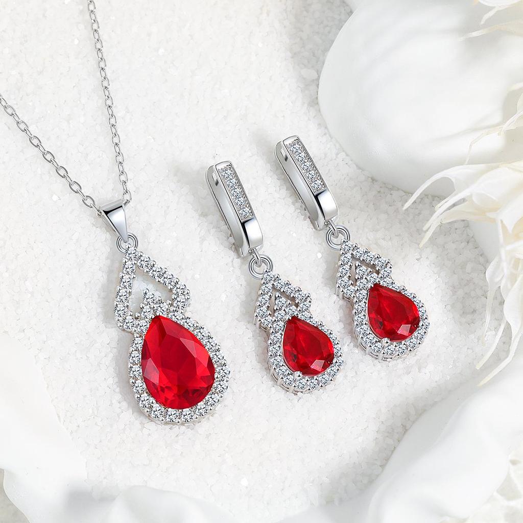 Luxury Double Layer Water Drop Pendant Necklace for Women - Multi-color, Full Diamond, European and American Design