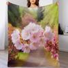 Pink Cherry Blossom Flower Flannel Throw Blanket Spring Floral Nature Print Soft Warm Blanket for Sofa Bedroom Home Decor Gift