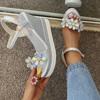 Rhinestone muffin wedge heel sandals women's summer new beaded flower thick sole one-word buckle with high-heeled sandals 3