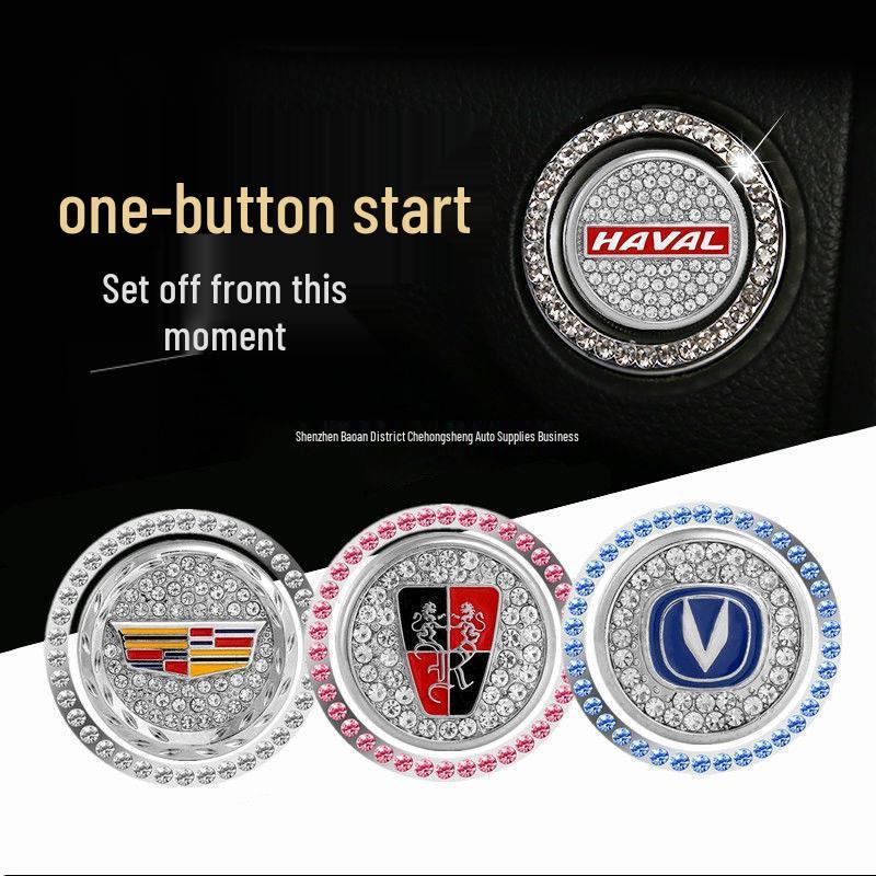 Car Modification Diamond Switch Button: Crystal One-Key Start Decorative Sticker & Protective Ring