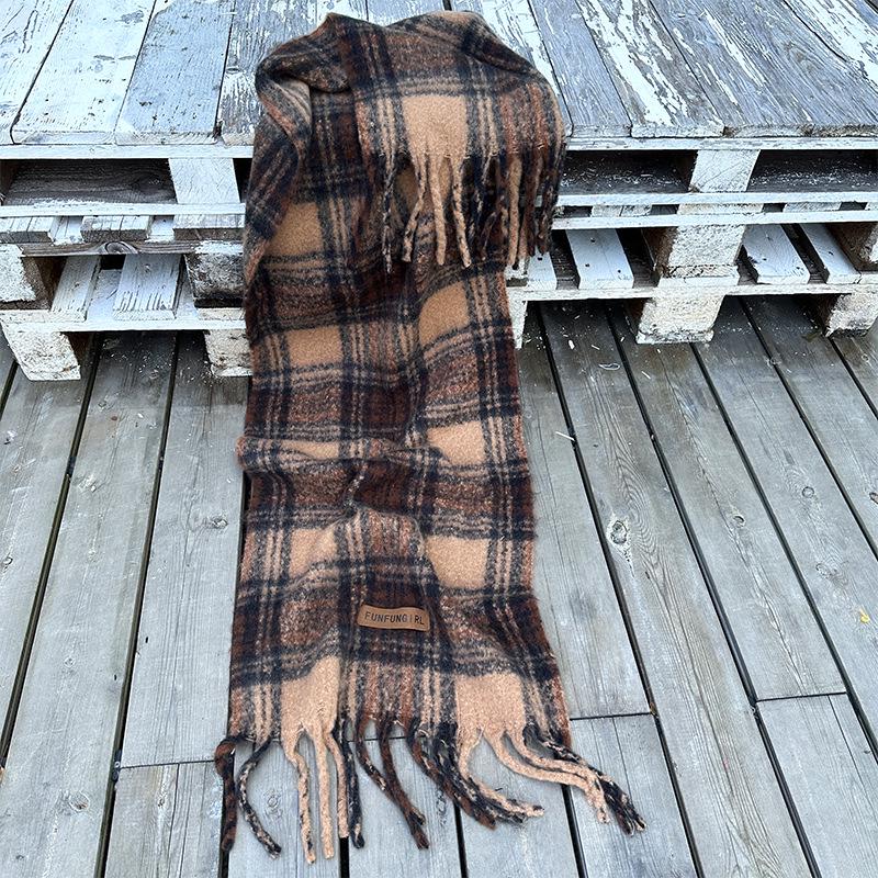 

2024 Korean Style Women s Plaid Snood: Extra Long, Warm & Versatile Scarf for Autumn/Winter помаранчевий
