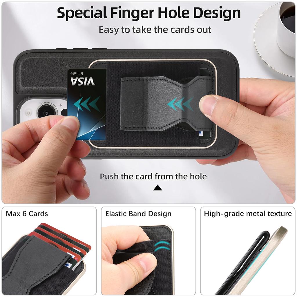 For iPhone 14 Pro Case Compatible with MagSafe Leather Back Phone Cover with Detachable Card Holder Kickstand
