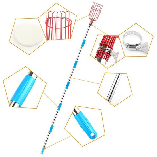 Fruit Picker with Basket Stainless Steel Segmented Long Handle Fruit Harvesting Tool