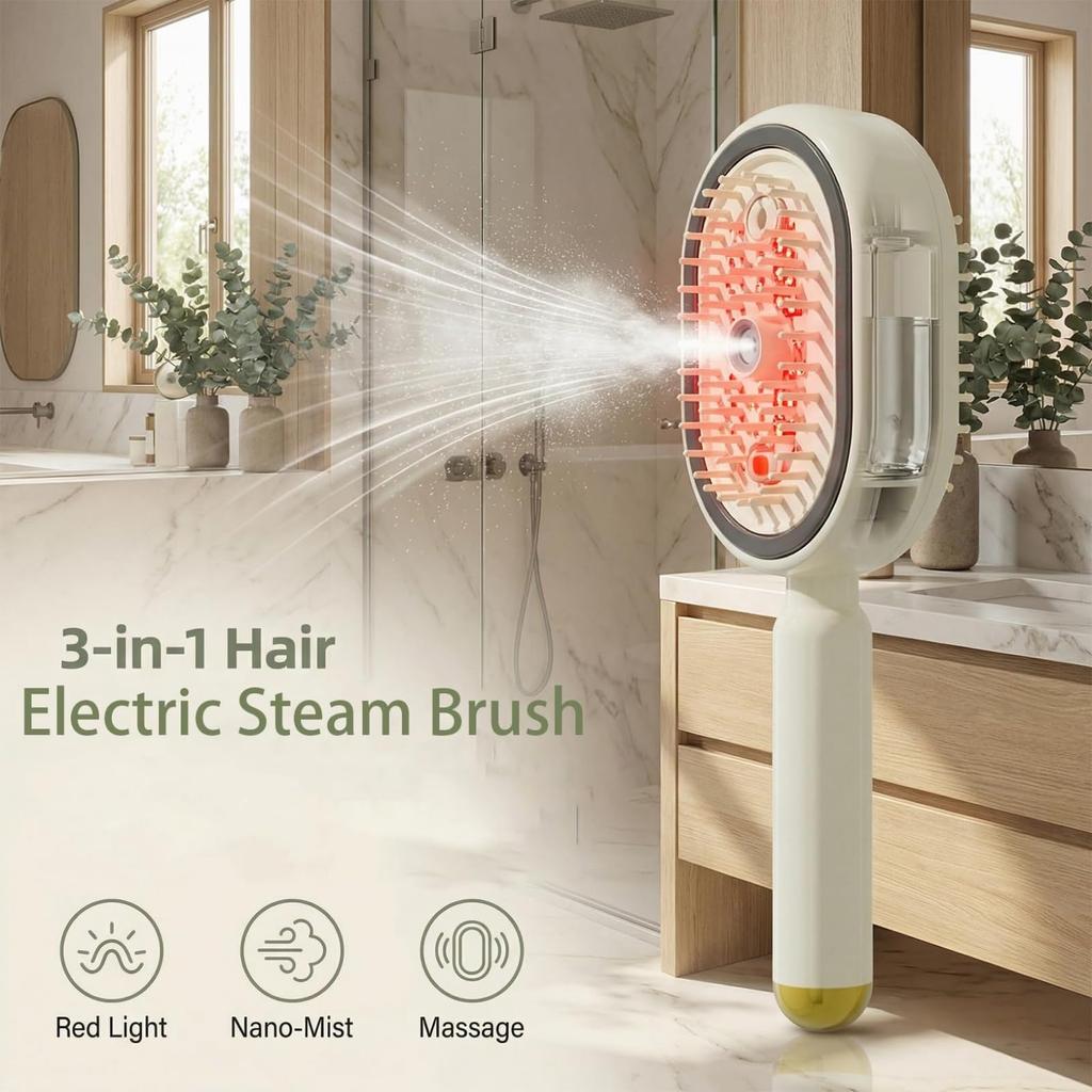 Steam Hair Brush 2 In 1 Misting with Water Spray Vibrating Detangling Brush   Anti Frizz Scalp Massager for Natural Hair Care  Pink