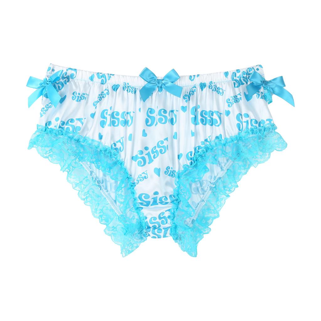 Men's Sexy Lingerie Shiny Ruffled Frilly Sissy Bikini Briefs Thong Panties Underwear Satin Shorts