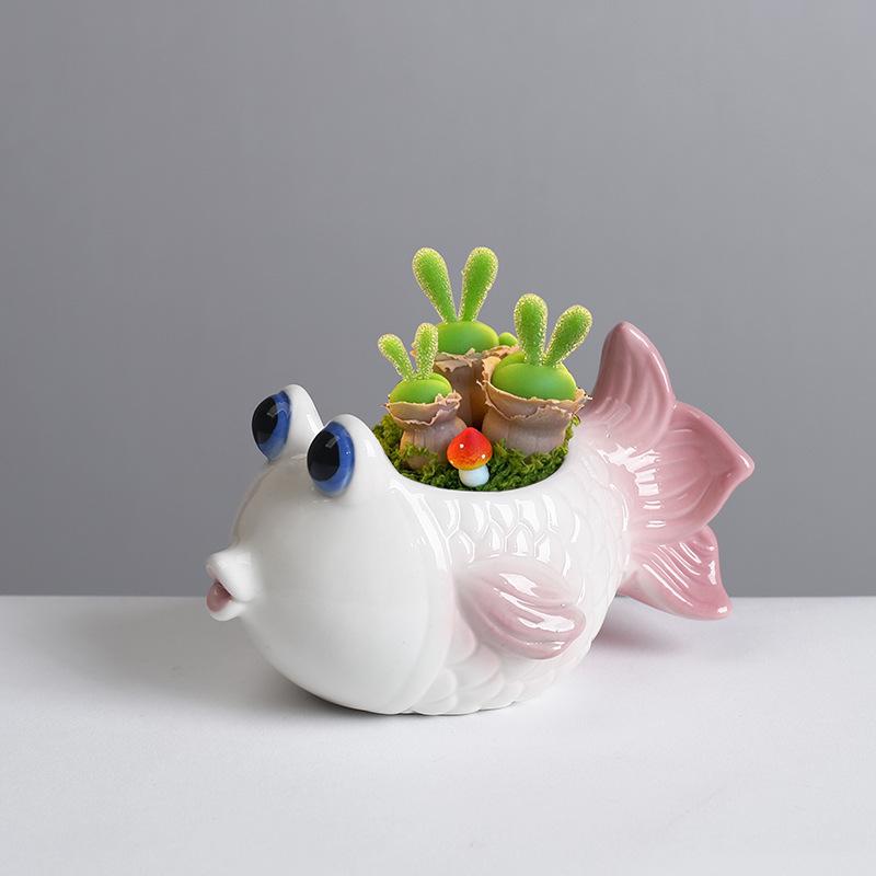 Cartoon Goldfish Ceramic Flowerpot Flower Vase Tropical Fish Plant Accessories Balcony Decorations Plant Pot Flower Pot