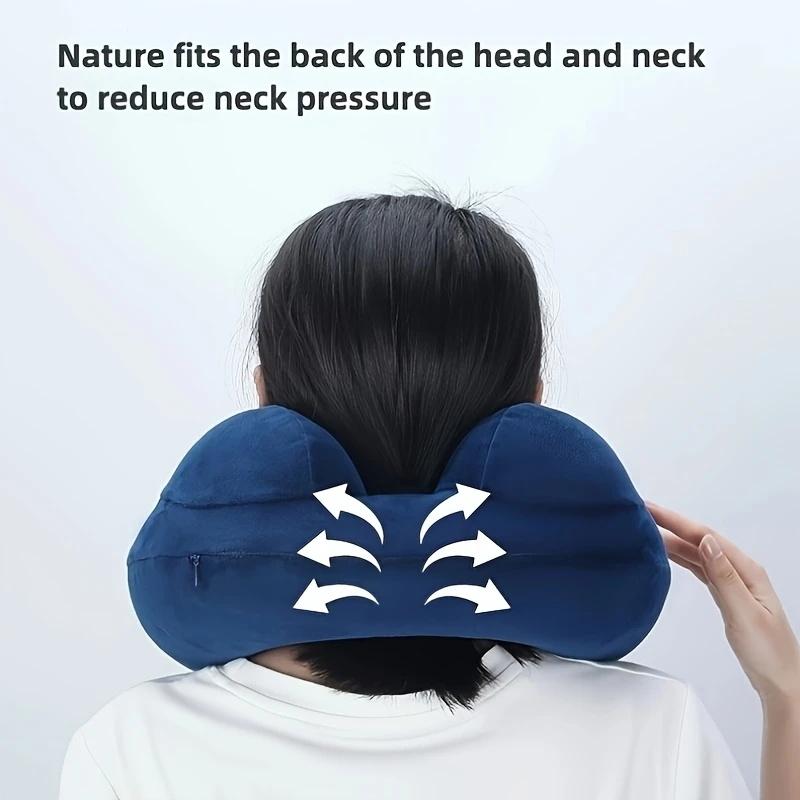 1 Press Type Inflatable Pillow U-Shaped Pillow, Foldable U-Shaped Double Hump Neck Pillow, Portable Outdoor Travel Pillow