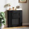 Wooden Slatted Radiator Cover, Crisscross Detailing, Top Shelf, 78 x 19 x 81 cm, Black