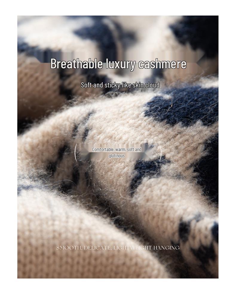 Women's Fair Isle Color Block Cashmere Knit Sweater: Autumn/Winter Slim Fit Pullover
