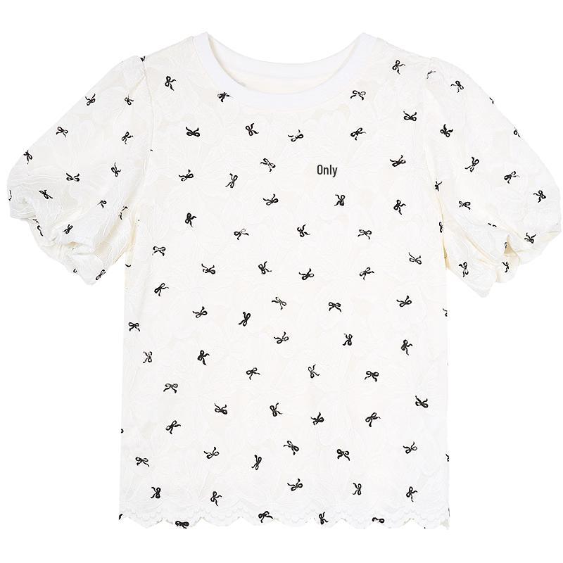Betu Women s Knit Lace Puff Sleeve T-Shirt M