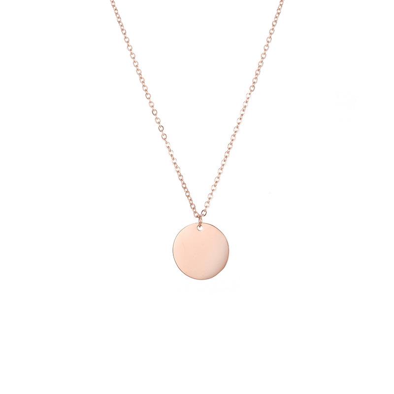 eManco Glossy Round Pendant Necklace - Stainless Steel with Lettering