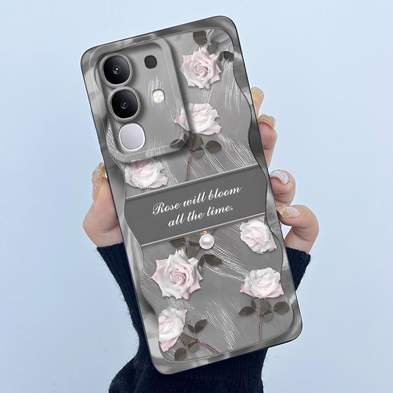 For Vivo Y29 4G Phone Case Fashion Simplicity Oil Painting Flower Soft Liquid Silicone Shell Back Cover For Vivo Y 29 4G Fundas