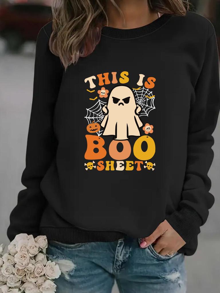 Autumn/Winter Women's Spider Web & Ghost Print Long-Sleeve Hoodie