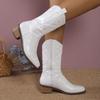 Cowboy Western Boots for Women Shiny Metallic Women's Embroidery Knee High Stiletto Pointed Toe Pink Shoes For Dropshipping