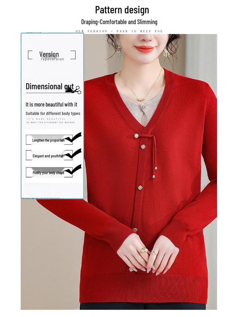 2025 Trendy Mom's Stylish Knit Cardigan: Spring/Fall Fake Two-Piece for Middle-Aged & Elderly Women