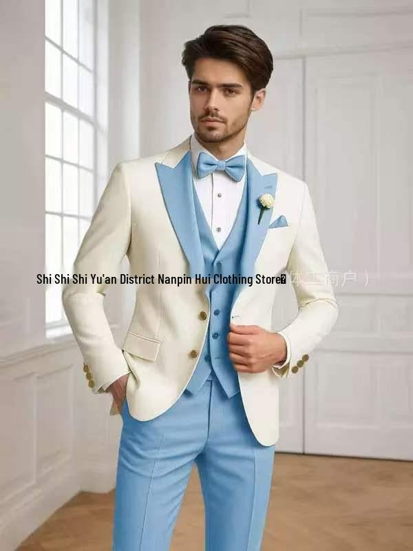 Men`s Color Block Three-Piece Suit for
