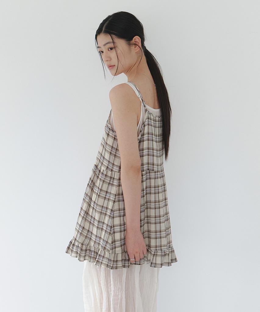 Laminez Check Frill Mini Dress - Ivory